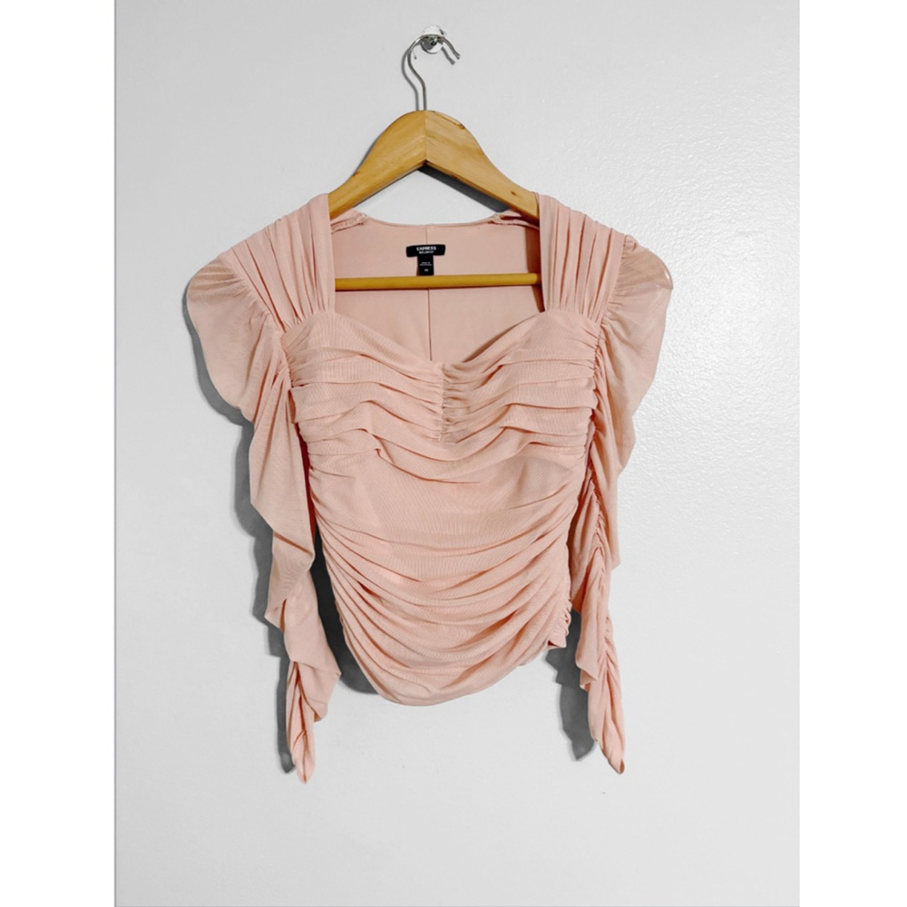 Express Body Contour Mesh Ruched Top - Picture 5 of 7